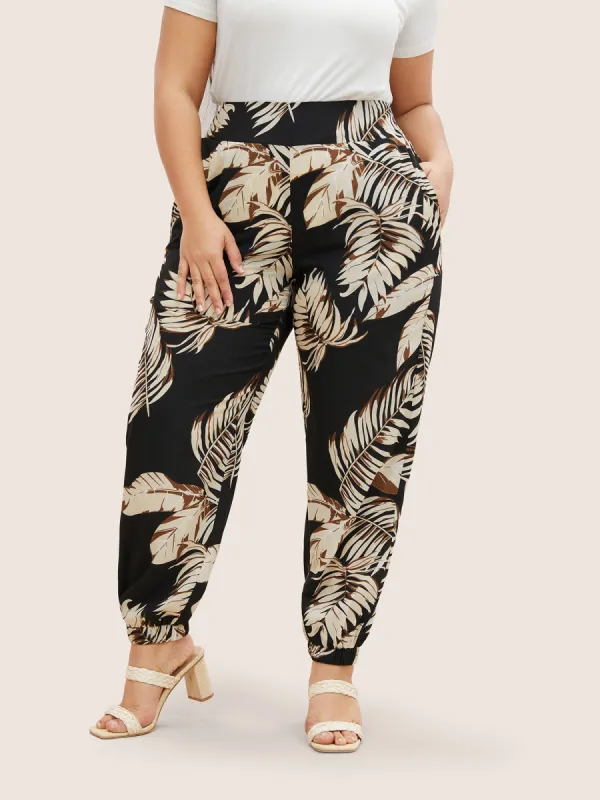 Tropical Print Elastic Waist Side Seam Pocket Pants sold by Bloomchic