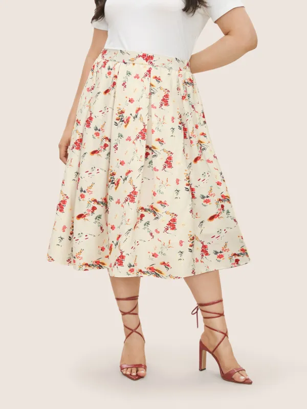 Floral Print Pleated Elastic Waist Skirt sold by Bloomchic