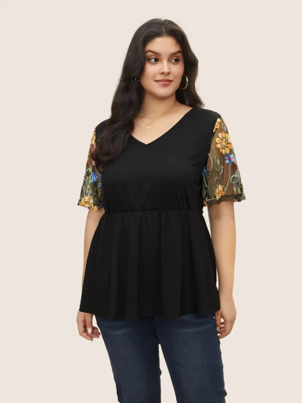 Floral Embroidered Patchwork Mesh Knit Top sold by Bloomchic