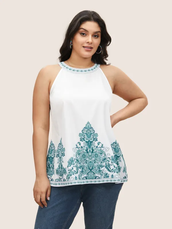 Boho Print Round Neck Cut Out Tank Top sold by Bloomchic