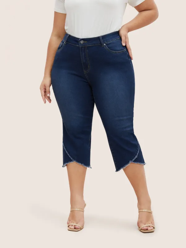 Raw Trim Wrap Hem Straight Leg Jeans sold by Bloomchic