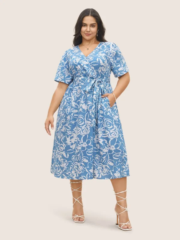 Silhouette Floral Print Pocket Wrap Belted Dress sold by Bloomchic