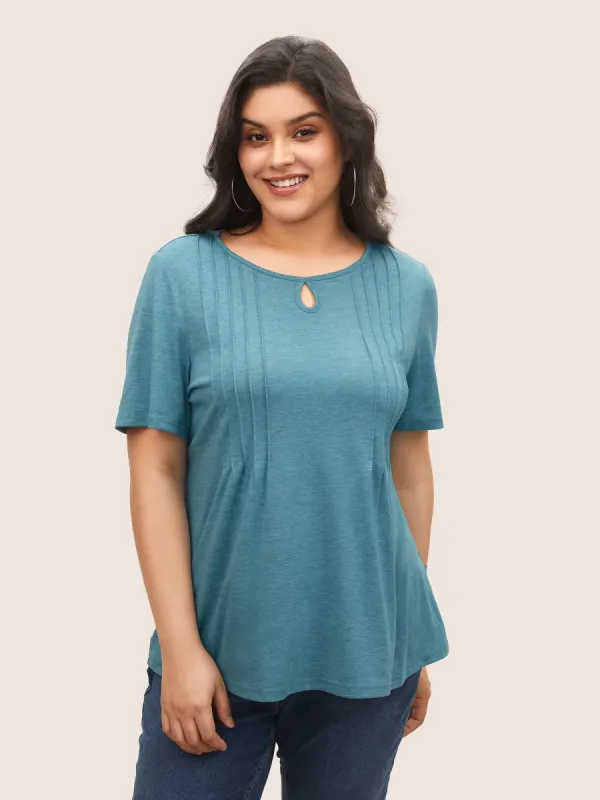 Solid Seam Detail Keyhole T-shirt sold by Bloomchic