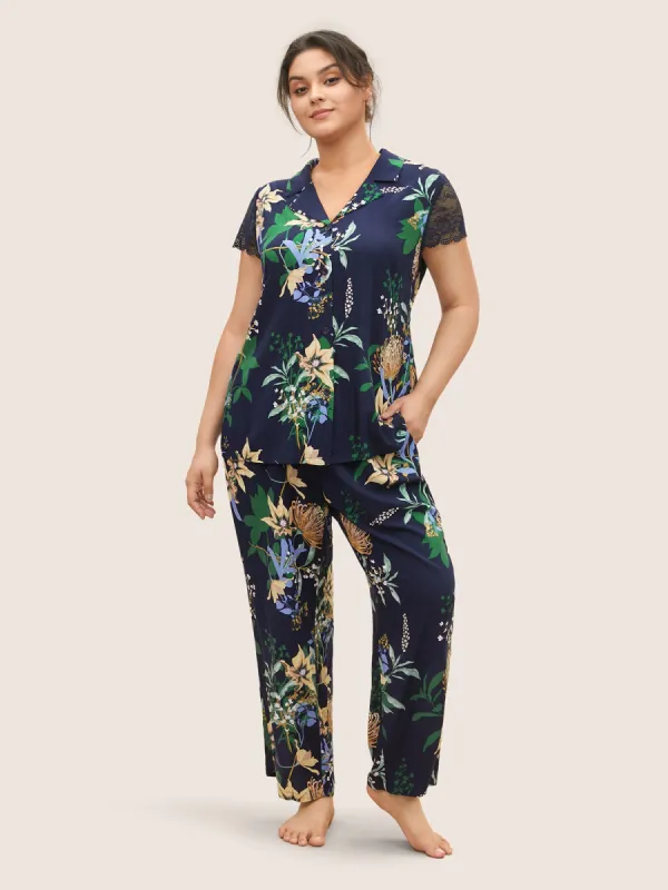 Natural Flowers Contrast Pocket Rib Knit Sleep Bottoms sold by Bloomchic