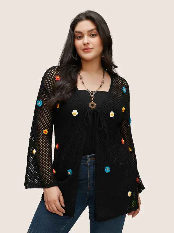 Stereo Flower Design Cut Out Ties Cardigan sold by Bloomchic