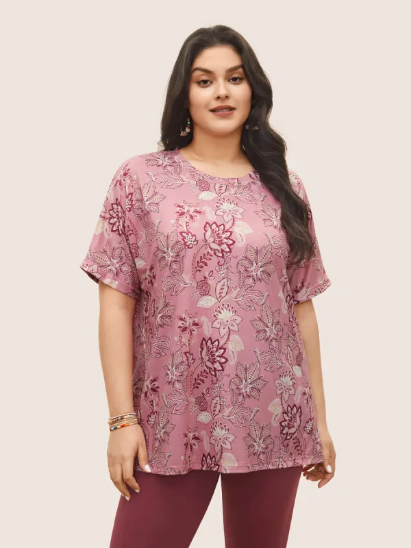 Boho Print Cuffed Batwing Sleeve T-shirt sold by Bloomchic