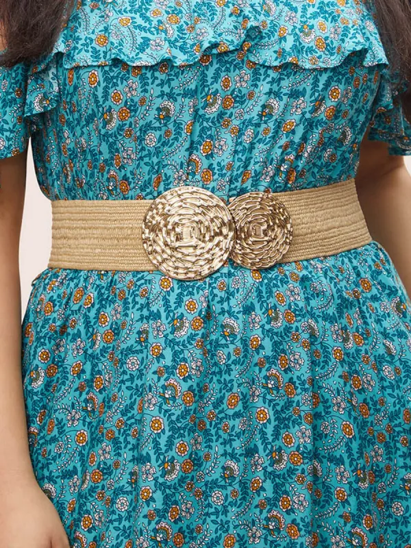 Geometric Metal Buckle Detail Elastic Weave Belt sold by Bloomchic