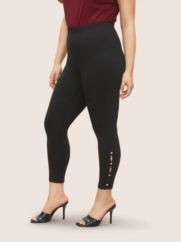 Cubic Zirconia Detail Cut Out Skinny Leggings sold by Bloomchic