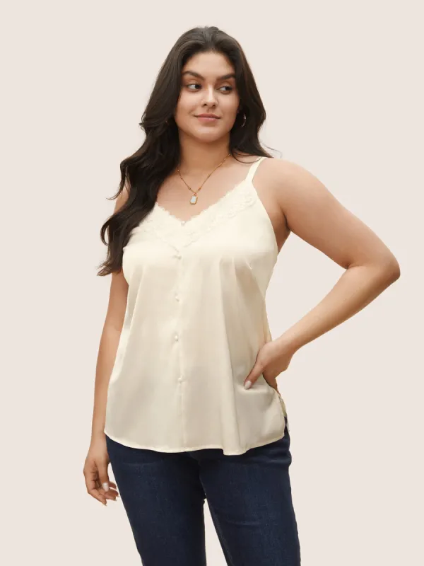 Satin Lace Panel Split Side Cami Top sold by Bloomchic