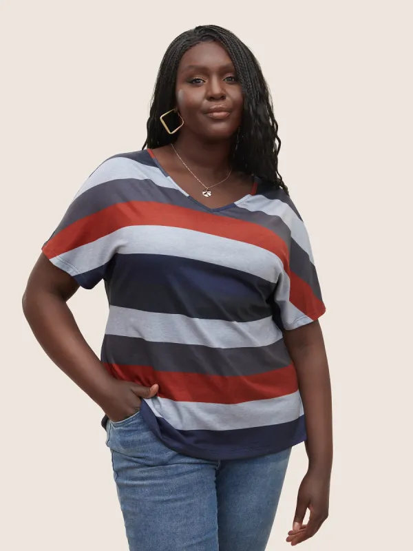 Contrast Striped Dolman Sleeve T-shirt sold by Bloomchic