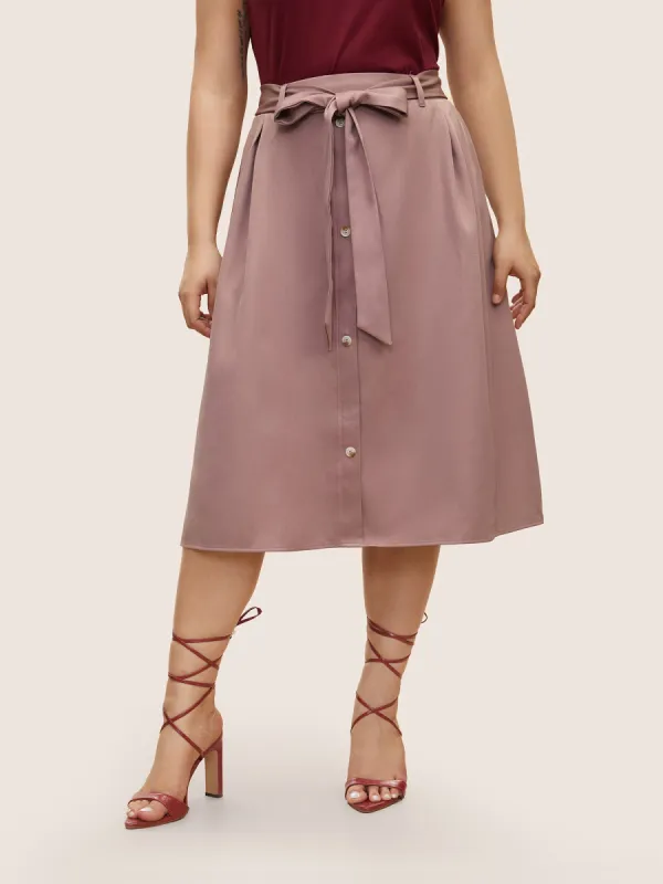 Plain Elastic Waist Pocket Belted Cropped Skirt sold by Bloomchic