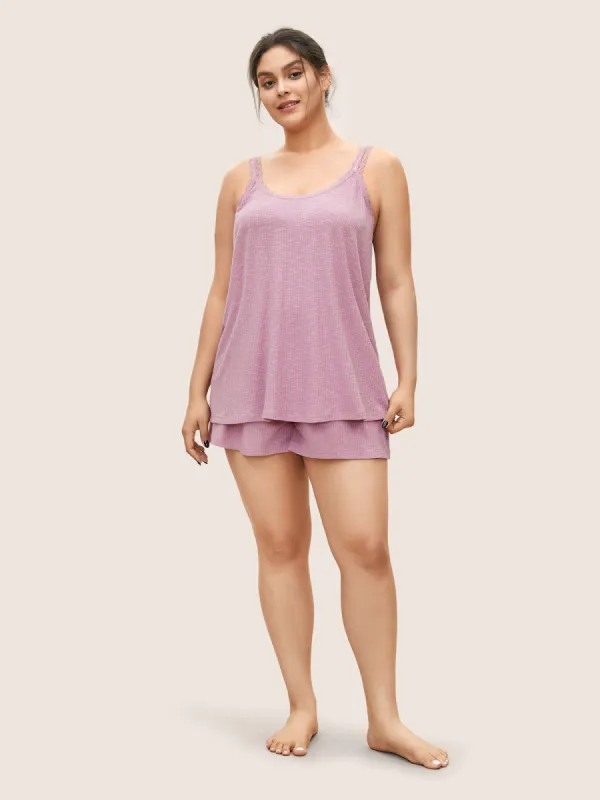 Plain Textured Elastic Waist Sleep Bottoms sold by Bloomchic