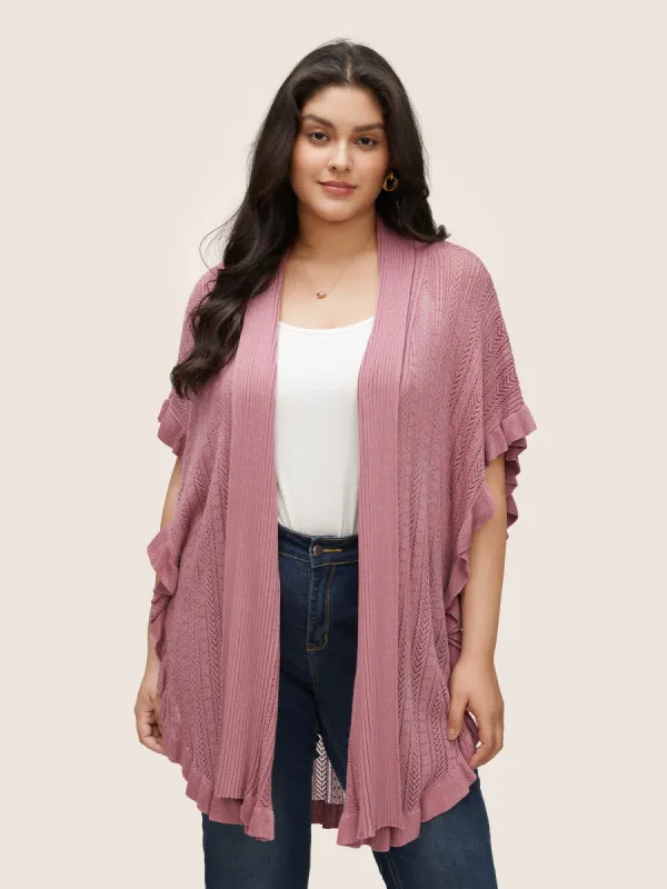 Solid Ruffles Dolman Sleeve Split Hem Cardigan sold by Bloomchic