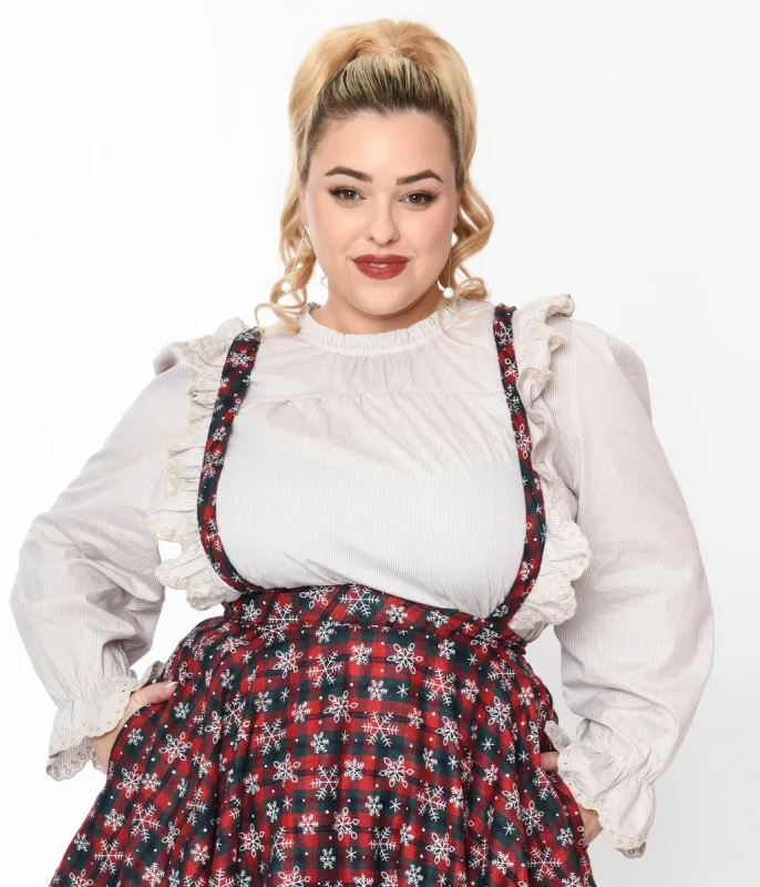 Cream Striped Scallop Ruffle Blouse sold by Unique Vintage