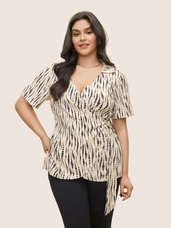 Geometric Overlap Collar Buckle Detail Blouse sold by Bloomchic