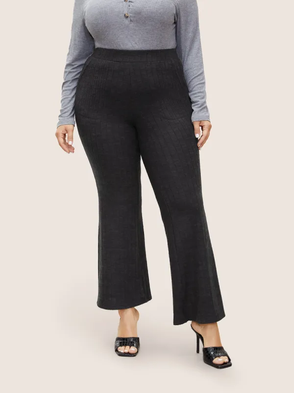 Rib Knit Texture Elastic Waist Flare Leg Pants sold by Bloomchic
