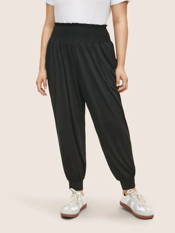 Plain Shirred Pocket Elastic Waist Pants sold by Bloomchic
