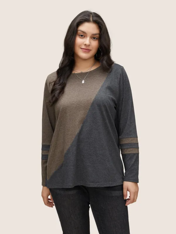 Two Tone Contrast Round Neck T-shirt sold by Bloomchic