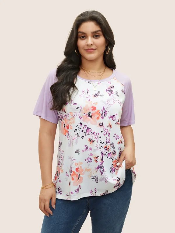 Floral & Butterfly Print Raglan Sleeve  T-shirt sold by Bloomchic