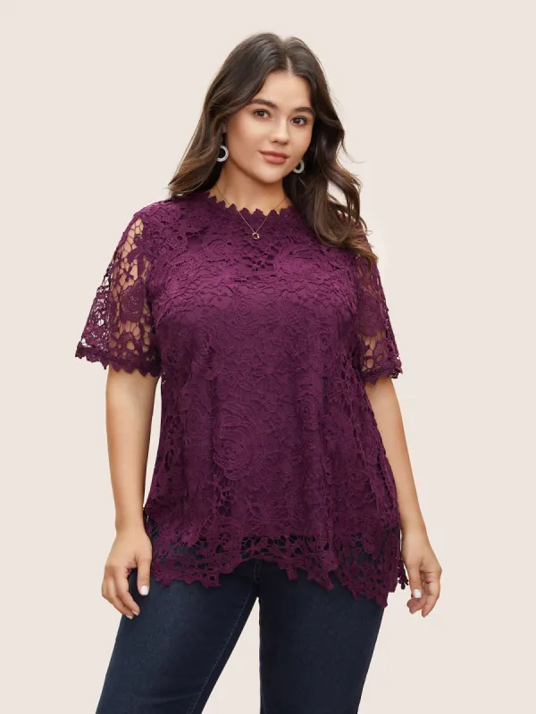 Lace Panel Patchwork Cut Out Blouse sold by Bloomchic