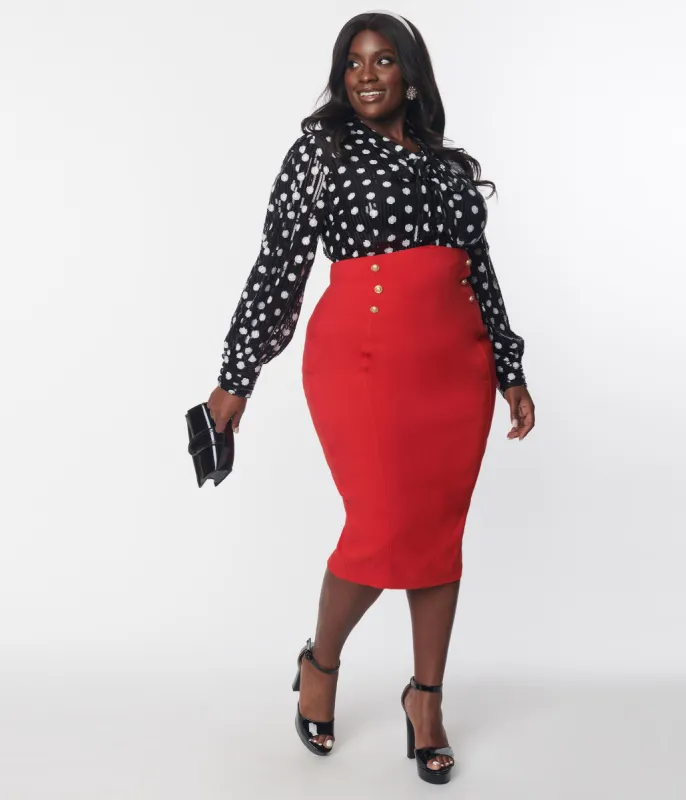 Unique Vintage 1950s Plus Size Red Sailor High Waist Sierra Pencil Skirt sold by Unique Vintage