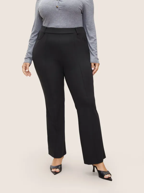 Solid High Rise Elastic Waist Flare Leg Pants sold by Bloomchic