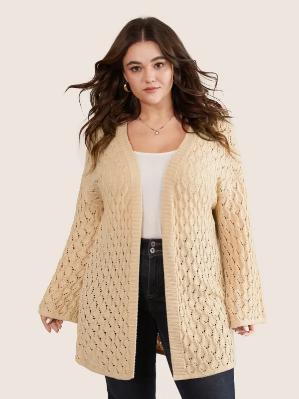 Plain Hollow Out Drop Shoulder Cable Knit Cardigan sold by Bloomchic