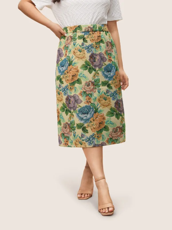 Floral Print Elastic Waist Pocket Split Hem Skirt sold by Bloomchic