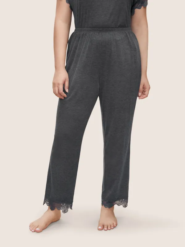Plain Elastic Waist Lace Panel Sleep Bottoms sold by Bloomchic