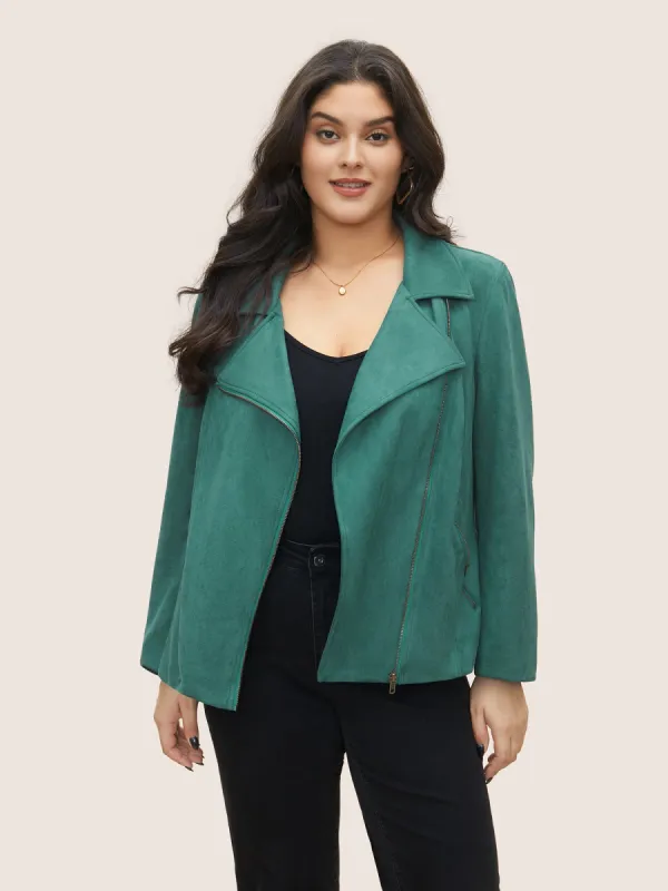 Solid Faux Suede Zipper Lapel Collar Jacket sold by Bloomchic