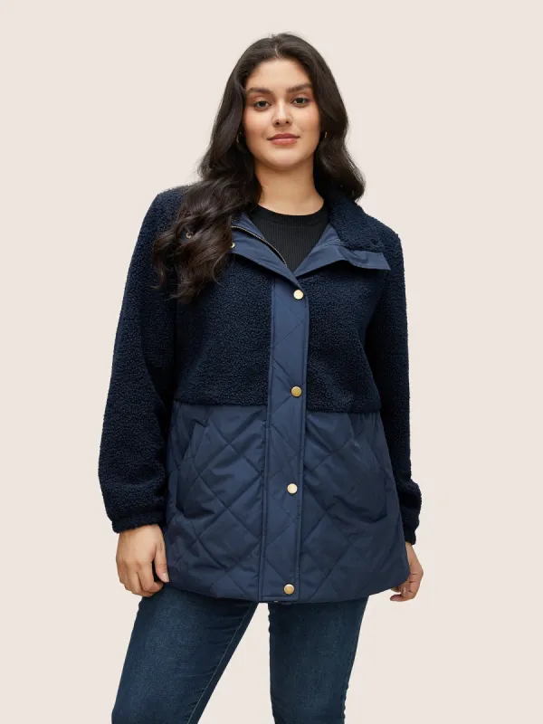 Fluffy Patchwork Quilted Button Through Coat sold by Bloomchic