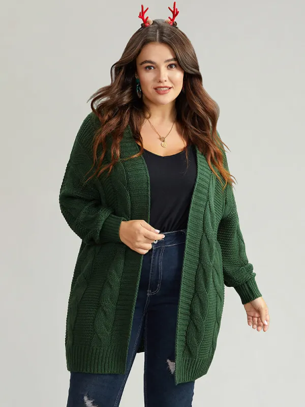 Cable Knit Plain Open Front Cardigan sold by Bloomchic
