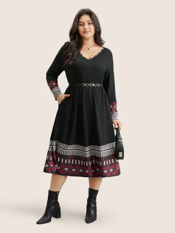 Patchwork Geometric Pocket Elastic Waist Dress sold by Bloomchic