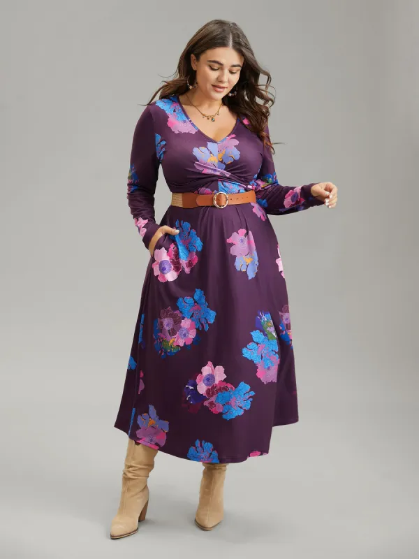 Floral Twist Front Elastic Waist Pleated Dress sold by Bloomchic