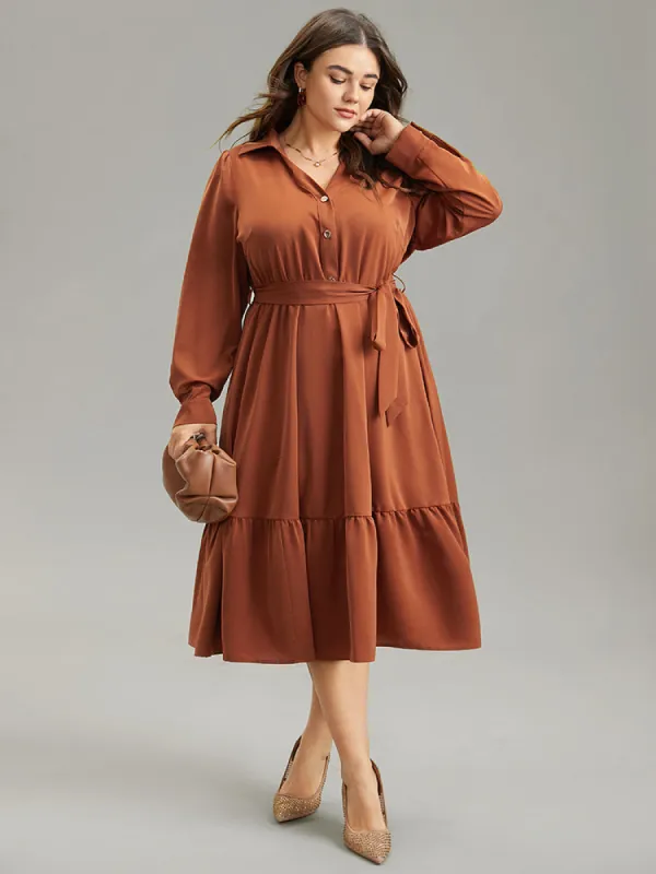 Anti-Wrinkle Patchwork Button Up Belted Dress sold by Bloomchic