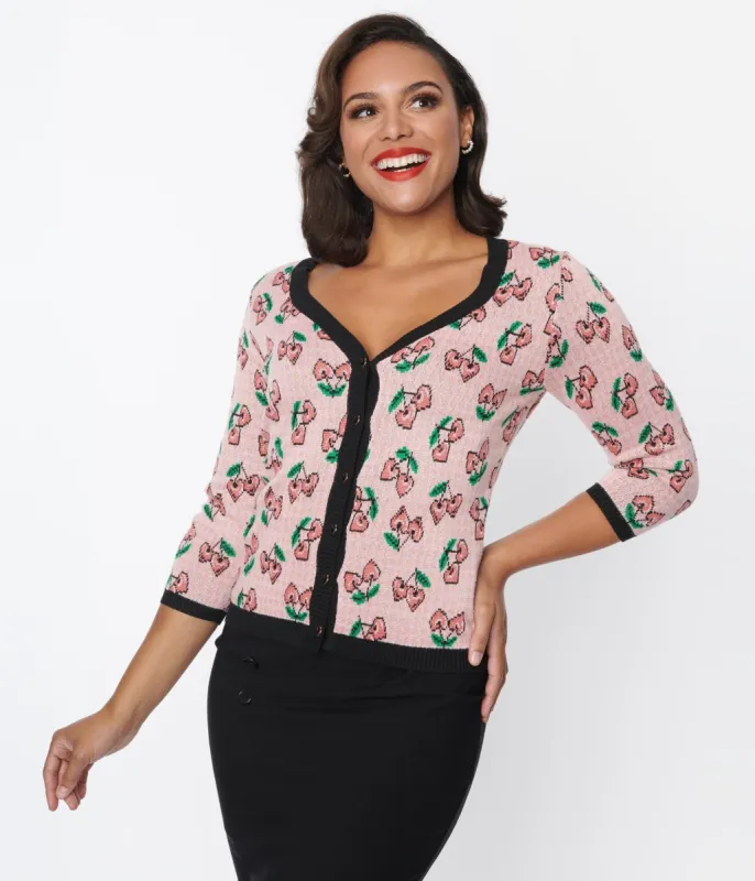 Unique Vintage Pink & Cherry Hearts Cardigan sold by Unique Vintage