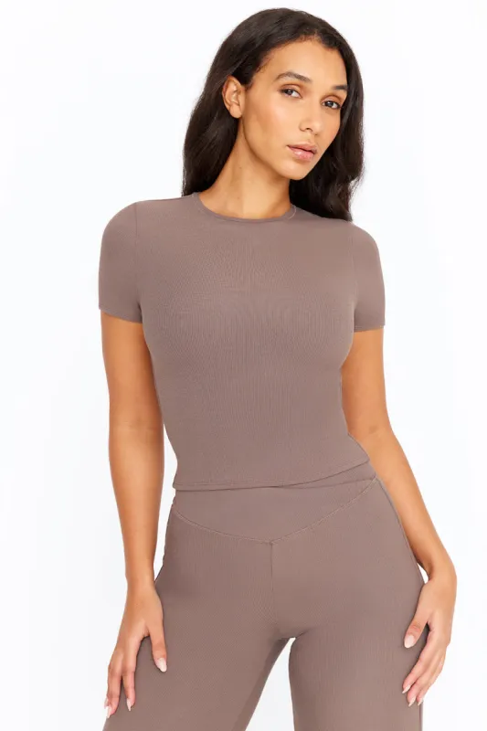 365 Sculpting Lounge Short Sleeve T-Shirt - Mocha sold by TALA