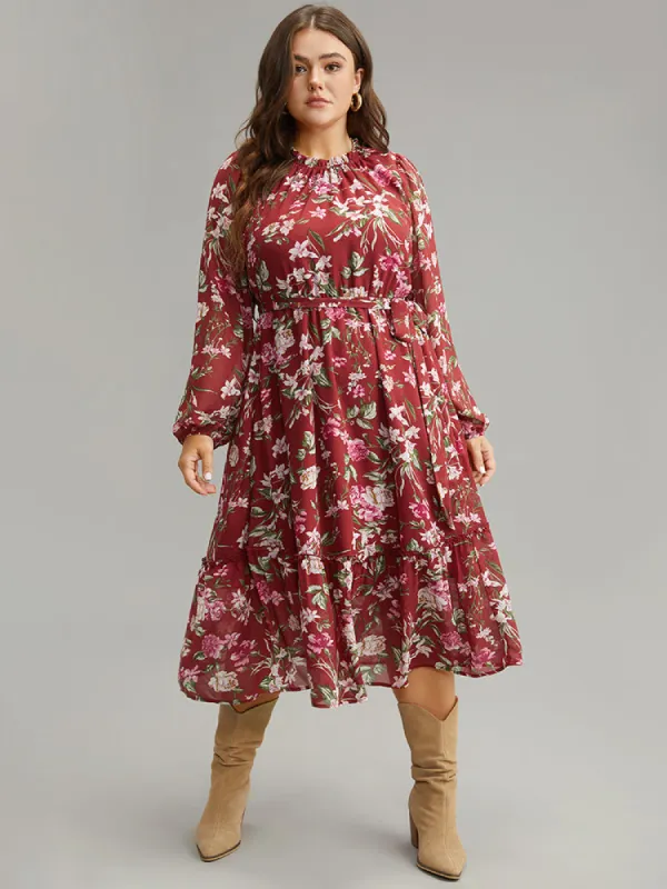 Floral Print Belted Patchwork Gathered Dress sold by Bloomchic