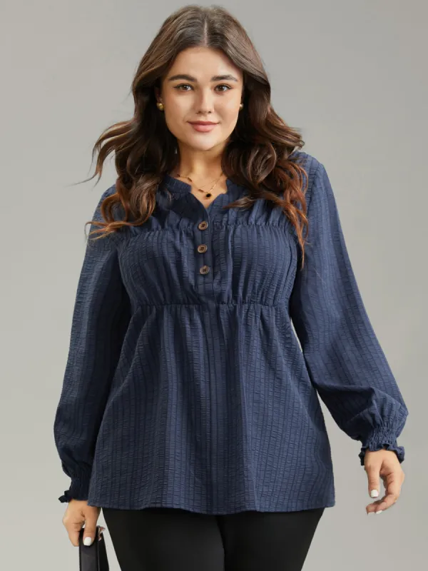 Plisse Gathered Shirred Cuffs Button Through Blouse sold by Bloomchic