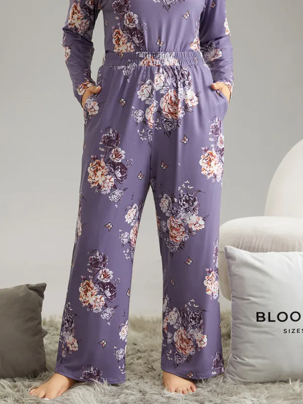 Floral Print Pocket Elastic Waist Sleep Bottom sold by Bloomchic