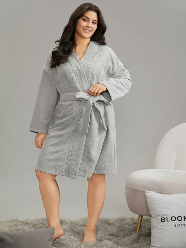 Contrast Guipure Lace Belted Drop Shoulder Sleep Robe sold by Bloomchic