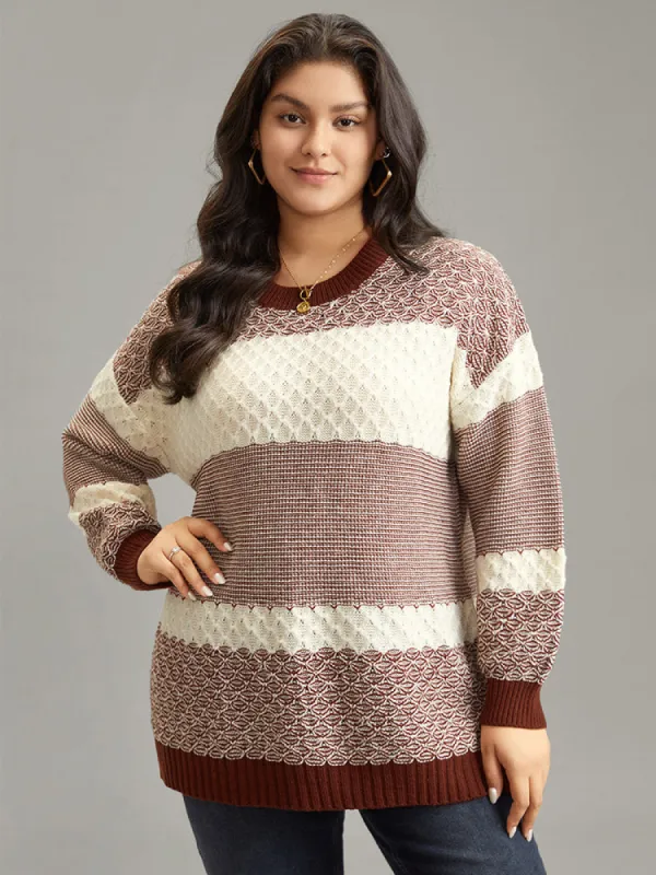 Colorblock Contrast Round Neck Elastic Cuffs Pullover sold by Bloomchic