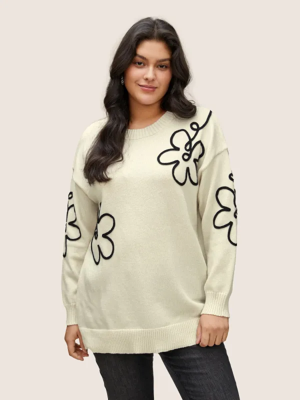 Supersoft Essentials Floral Embroidered Crew Neck Pullover sold by Bloomchic