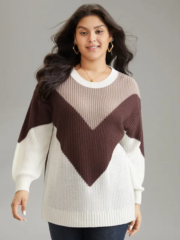 Colorblock Lantern Sleeve Drop Shoulder Loose Pullover sold by Bloomchic