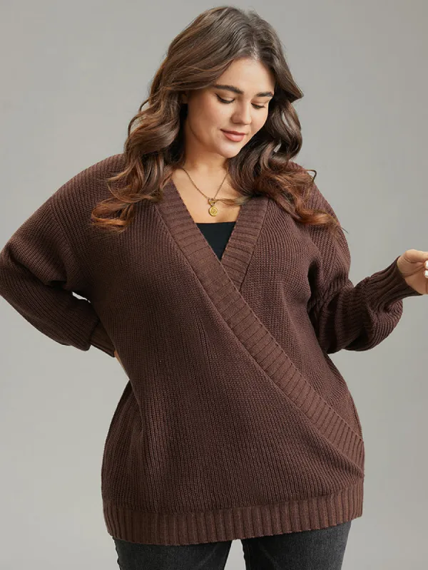Solid Surplice Neck Elastic Cuffs Pullover sold by Bloomchic