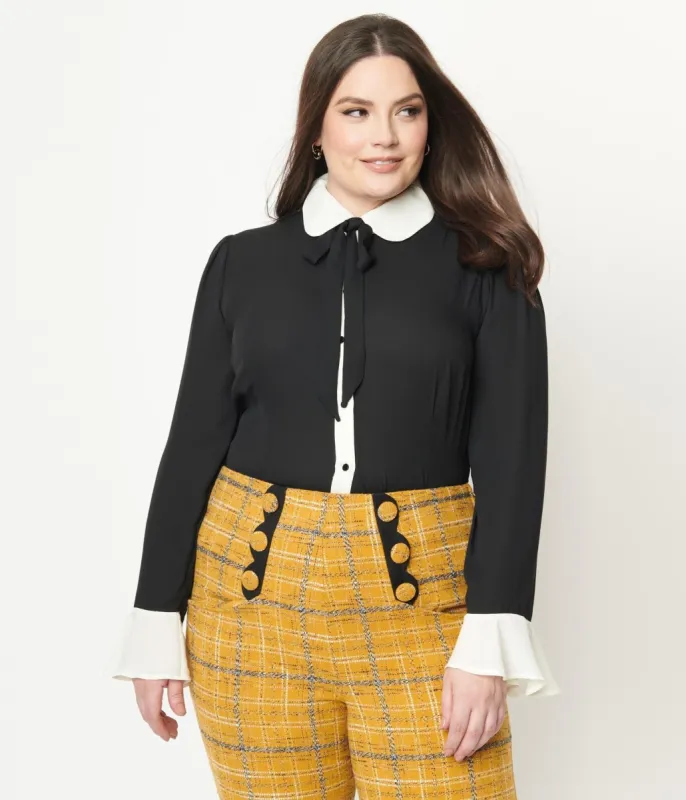 Collectif Plus Size Black & White Collar Prudence Blouse sold by Unique Vintage