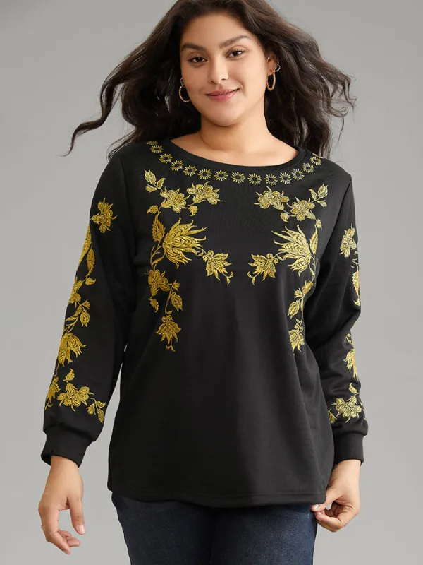 Floral Embroidered Two Tone Sweatshirt sold by Bloomchic
