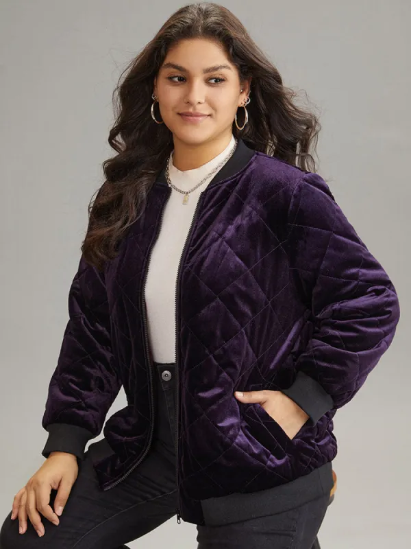 Velvet Zipper Fly Pocket Quilted Padded Jacket sold by Bloomchic