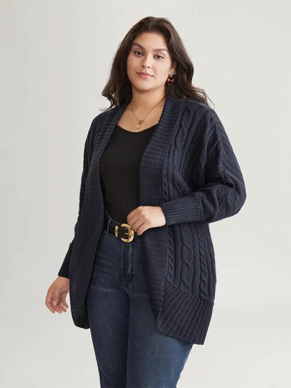 Solid Cable Knit Texture Arc Hem Dolman Sleeve Cardigan sold by Bloomchic