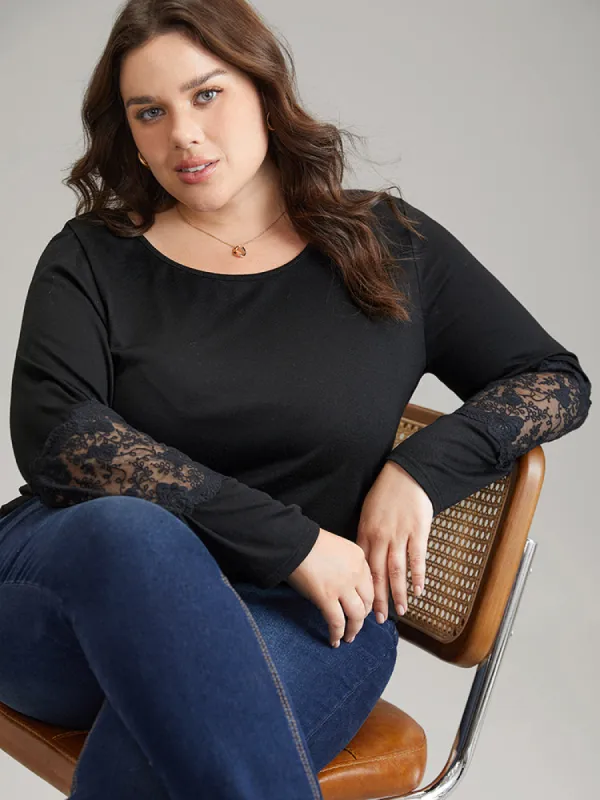 Guipure Lace Plain Mesh T-shirt sold by Bloomchic